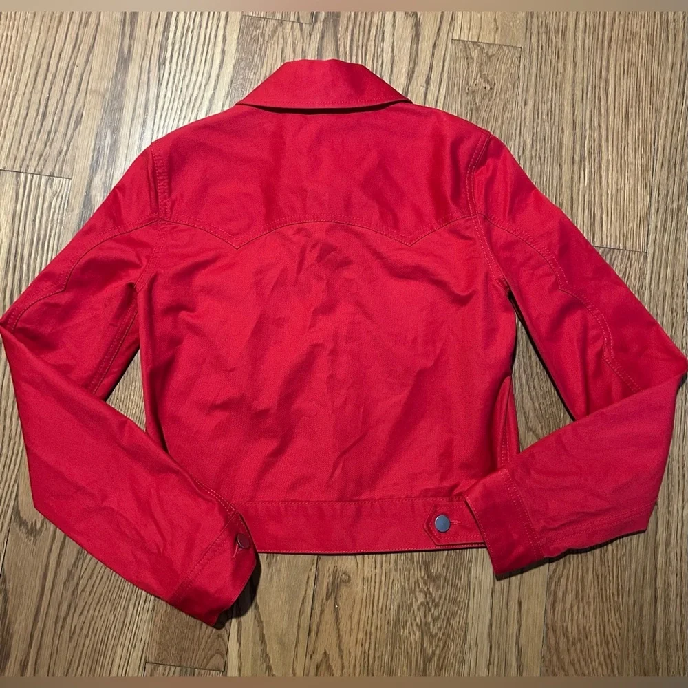 BLDWN‎ Vibrant Red Jean Jacket Denim Slightly Cropped - Picture 9 of 9